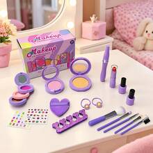 Set Mainan Rias Wajah Realistis untuk Anak-Anak, Set Kosmetik Plastik Ungu dan Merah Muda, Hadiah Natal dan Ulang Tahun untuk Anak Perempuan - Berwarna merah muda - View 11