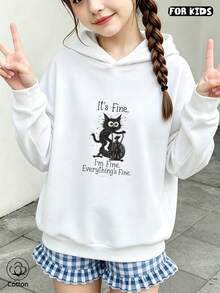 Children's Hoodie: Cute Cartoon Cat Pattern And "Never Mind" Print, Loose, Casual Style, Suitable For Daily Wear In Spring And Autumn - White - View 4