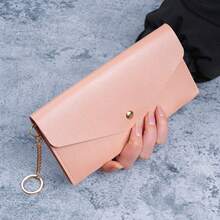 New Portable Women's Long Wallet, Women's Clutch Purse With Multiple Card Slots, Snap Button, Fashionable Phone Bag, Solid Color Versatile - Multicolor - View 4
