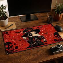1pc Large Plague Doctor Mouse Pad, Cute Skull Bat Gothic Halloween Desk Mat, Non-Slip Gaming Keyboard Pad - View 3