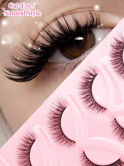 High Rating 5 Pairs Cat Eye/Natural Style False Eyelashes - D Curl, 6-14mm Length, Natural Thick Fluffy Eyelashes, Black Band Strip Lashes. DIY Instant Enlargement Of Charming Eyes. Beginner Friendly, Easy To Use, Saves Makeup Time. Suitable For (Daily/Party/Date/Various Occasions Lash Technician Supplies) Gift For Family, Girlfriend, Best Friend. Holiday Gift