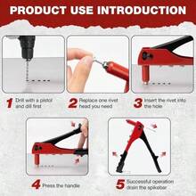 1 bộ súng tán đinh thủ công kèm đinh tán, bộ súng tán đinh với 4 đầu tán thay thế được, máy tán đinh cầm tay một tay chịu lực cho nhựa và kim loại - Súng bắn đinh tán - Xem 11