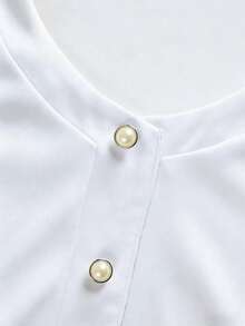 DONICY Women's White Collar Pearl Button Ruffle Hem Dress, Suitable For Valentine's Day, Spring/Summer Outings, Carnival Wear - White - View 4
