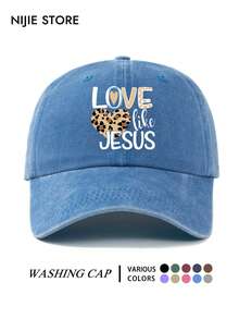 1pc "LOVE Like JESUS" Letter Print Leopard Heart Pattern Adjustable Washable Baseball Cap, Fun Vintage Style, Gift For Men, Women, Dad, Husband, Colleagues, Lightweight Comfortable Sun Protection Multi-Functional Baseball Cap, Unisex Baseball Cap, Suitable For Daily Wear, Commuting, Outdoor Activities And Decoration - A - View 6