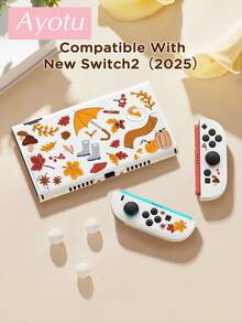 Ayotu Cartoon Scarf & Fallen Leaves & Cake Pattern Protective Case, Compatible With Switch, Compatible With New Switch 2 (2025)/Switch NS/Switch OLED, Can Be Installed On Dock Without Removing Protective Case, Universal Game Controller Protective Cover, Switch Game Accessories, Anti-Drop, Anti-Slip, Anti-Scratch, Fashionable And Beautiful, Suitable For Autumn/Christmas/Back To School/Winter/Easter/Birthday Gifts And Other Occasions. - View 3