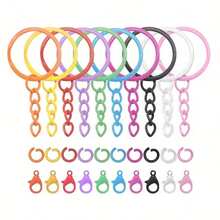 2D Flat Colorful Metal Keychain Accessories Set, Includes Flat Key Rings, Chains, Lobster Clasps And Open Jump Rings, Random Mixed Colors - Multi-color - View 1