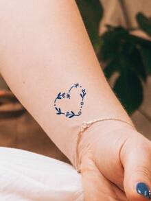 Herbal Juice Semi-Permanent Magic Tattoo Stickers, Multiple Creative Minimalist Heart Patterns, Long-Lasting 14 Days Without Fading Or Reflecting, Temporary Tattoo Stickers For Arm, Shoulder, Neck, Collarbone, Body, 1pc/Pack - Blue - View 2