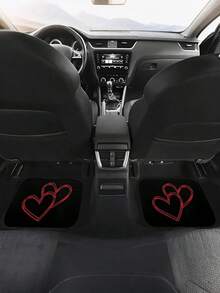4pcs/2pcs Car Floor Mats With Red Heart Design, Universal Car Floor Mats, Car Interior Decoration & Accessories - A - View 3