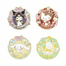 4PCS/Set Sanrio Hello Kitty Brooch - Pink And Black Glitter Floral Design, High-Quality Collectible Accessory, Jacket Bag Decoration, Fan Gift, Cartoon Style, Shiny Effect, Cute Shape, A Must-Have For Anime Fans - Brooch - View 9