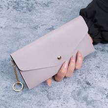 New Portable Women's Long Wallet, Women's Clutch Purse With Multiple Card Slots, Snap Button, Fashionable Phone Bag, Solid Color Versatile - Multicolor - View 5
