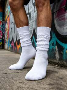 1 /5/10/20 Pairs Men's White Solid Color Thick Ribbed Slouch Socks, Vintage Cargo Style Style, Suitable For Autumn/Winter/Daily Wear/Skateboarding - Multicolor - View 1