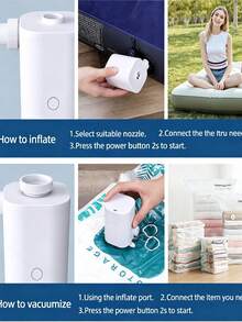 Pompa Udara Elektrik Mini Portabel, Untuk Mengisi dan Mengempiskan Kantung Penyimpanan Vakum, Cocok untuk Kasur Angin, Sofa Angin, Cincin Renang, Pelampung Kolam Renang, dll., Mendukung Penggunaan Isi Ulang - Kabel - View 3