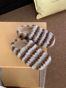 XIXITIAO Women's Fair Isle Striped Warm Slippers, Winter Indoor & Outdoor Wear, Mild Arch Support Cozy Home Slippers - Brown - View 6