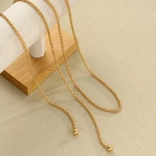 1pc Adjustable Pull Y-Shaped Necklace, European And American Niche Style, Sparkling Corn Chain With Personalized Knot, Tassel And Small Gold Ball Clavicle Chain - Gold - View 3