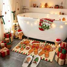 1pc Christmas Series 3 Gingerbread Man Candy Pattern Printed Faux Wool TPR Bottom Door Mat, Bathroom Mat, Kitchen Mat, Laundry Room Mat, Holiday Atmosphere Decoration, Home Decor, Party Decor, Wedding Decor, Dining & Kitchen Decor - Multicolor - View 3