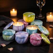 HIZTGHC 16pcs 2.2oz Marble Pattern Candle Jars With Lids, Round Empty Candle Containers, Colorful Metal Candle Holders, DIY Candle Making, Handmade Crafts And Gift Storage Jars - Multiple Styles - View 5