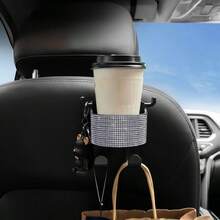 1pc New Rhinestone Multi-Function Car Seat Storage Cup Holder, 2-In-1 Integrated Hook Design, Made Of Durable ABS Material, Easy Installation, Can Hang And Store Miscellaneous Items, Place Water Cups, Convenient To Carry, Luxury Decoration, Practical Car Seat Back Storage Interior Accessory - Rhinestone Storage Cup Holder - View 6