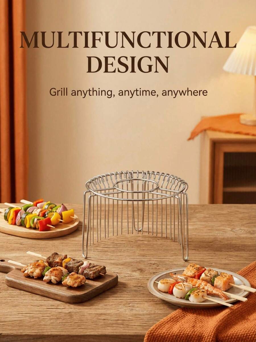 SMEGGEMS Air Fryer Dedicated Grill Rack, Round Multi-Pin Detachable Hanging Skewer Rack, Oven Grill Rack, Enjoy Exquisite Life Anytime (12/24/36 Skewers) - Silver - View 1