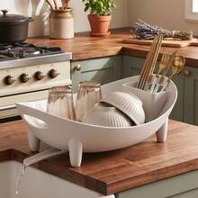 Countertop Dish Drainer, Portable Plastic Dish Drying Rack With Drain Tray, Multi-Purpose Kitchen Sink Side Dish Storage Organizer For Plates, Cups And Cutlery, Kitchen Utensil Holder, Cup And Bowl Drying Rack, Countertop Dish Storage - Multicolor - View 2