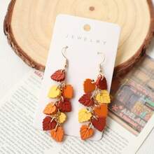 1 Pair Autumn Unique Style Gently Falling Leaf Earrings, Personalized Small Acrylic Leaf Texture Ear Hooks Ear Jewelry (Without Card) - Multicolor - View 6