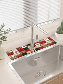 1pc Sink Faucet Absorbent Mat, Christmas Floral Pattern, Drainage Mat, Suitable For Kitchen, Bathroom Sink, Countertop, Drainage Mat, Diatomaceous Earth Material, Trimmable, Quick-Drying Mat - Multicolor - View 3