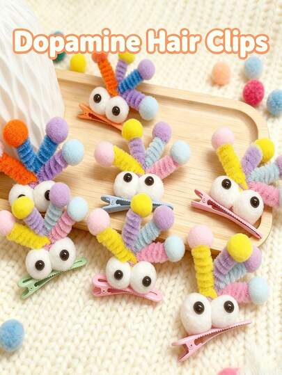 Colorful Twist Wire Plush Hair Clip Funny Quirky Hair Claw Cute Cartoon Big Eye Hairpin Street Vendor Head Accessory