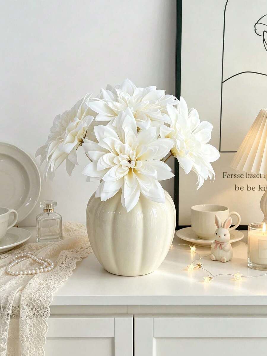 12PCS Artificial Dahlia Flower Heads With Stems,Fake Flowers For Home Room Spring Wedding Decor, Outdoor Garden Restaurant Centerpieces, Parties, Gifts, Bridal Wrist Corsage Bouquets, Valentine's Day Mother's Day Decor, DIY, Front Door Yard Decor - Milky White - View 1