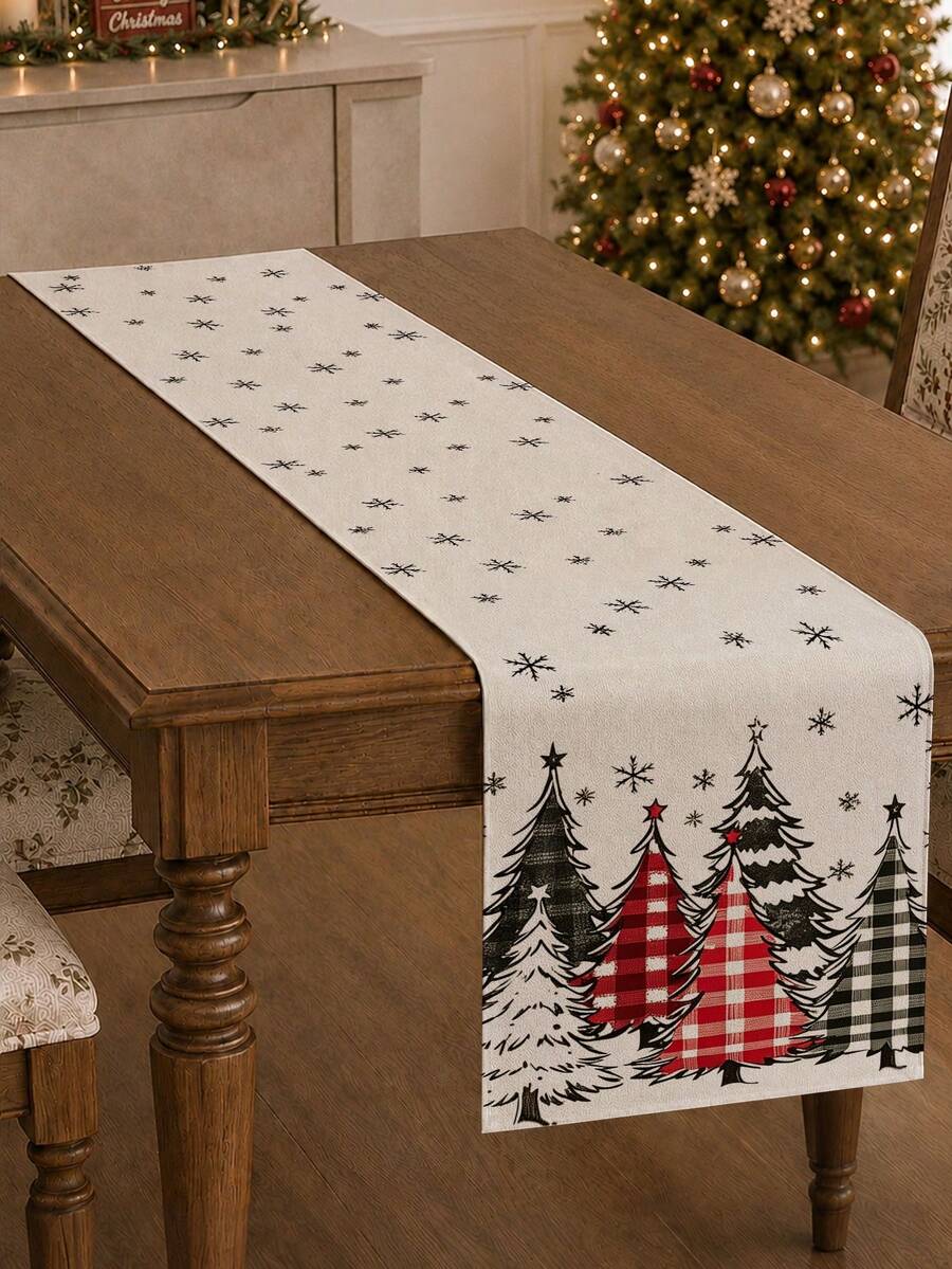 【聖誕熱銷款】1件裝 聖誕桌旗 聖誕樹桌布 杉樹印花 Merry Christmas 聖誕裝飾品 聖誕禮物 長方形裝飾桌布 適合居家裝飾 客廳佈置 多尺寸可選 - 彩色 - 查看 1