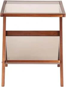 Mesa auxiliar en forma de Z, mesa auxiliar con parte superior de vidrio templado, mesa auxiliar moderna de madera maciza para sofá, sala de estar, mesa en Z, nogal - Negro - Ver 9