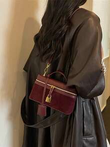 1pc Fashionable Daily Shoulder Bag, Korean Ins Style Square Box Crossbody Bag - Burgundy - View 6