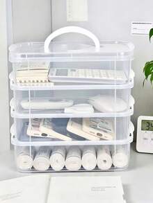One 3/1-Layer Clear Plastic Storage Box With Snap Stackable Design And Portable Handle For Stationery, Cosmetics, Tools, Multi-Function Storage Box Set For Various Storage Scenarios - Multicolor - View 9
