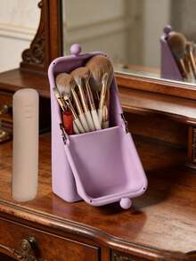 Silicone Vertical Makeup Brush Storage Bag, Large Capacity, Dirt-Resistant, Desktop Stationery Organizer, Multi-Functional Makeup Brush Holder, Foldable & Expandable, Vertical Pen Case, Portable, High-Quality, Minimalist Storage Box - Multicolor - View 10