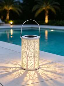 1pc Black & White Metal Forest Tree Cutout Hanging Solar Lantern, Waterproof Outdoor LED Night Lamp, Solar Decor Light For Backyard, Walkway, Patio, Wedding, Garden Party, Landscape Yard Decoration - Multicolor - View 10