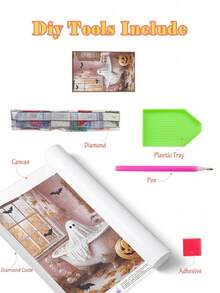 | 5D DIY Diamond Painting | Pink Halloween Gift Handmade Decorative Painting, Cute Ghost In Pink Bathroom. Full Drill Mosaic Craft Kit, High Definition Diamond Art, Suitable For Adults, Can Exercise DIY Skills And Concentration. - Multicolor - View 3