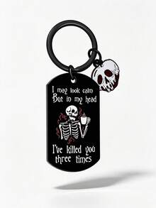 1 buah gantungan kunci tag anjing tengkorak rangka Halloween, charm enamel kutipan kopi lucu, cincin kunci hitam, liontin tas mobil, hadiah Halloween - MultiWarna - View 1