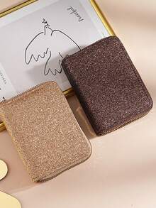 Dompet Kartu Pendek Mengkilap, Dompet Koin Wanita, Sarung Kartu Berkilau Bermotif Bintang, Tas Penyimpanan Koin Multifungsi Premium, Dompet Kartu dengan Resleting Ganda - MultiWarna - View 5