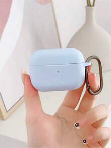 1pc Rose Red Silicone Shell + Runway Round Buckle Earphone Case Compatible With Apple 1/2/3 Pro/Pro 2/Pro 3 Shockproof Protective Cover New 4th Generation - Light Blue - View 3