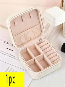 1pc White Mini Zipper Jewelry Organizer Box, Portable Travel Jewelry Box, Compartment Anti-Oxidation Ring Earring Necklace Storage Small Box - White - View 9