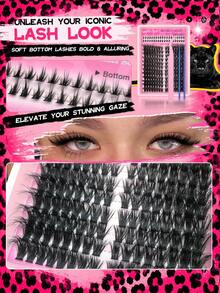 Queenice Cat Eye Lash Clusters, Thick & Wispy DIY Individual False Eyelashes, With Bottom Lashes, Ultra Soft Lightweight Segmented Eyelash Extensions, Reusable Long Lasting Volume Lashes, Flared Winged Eye Look For Daily, Party, Halloween & Cosplay Eye Makeup - D - View 7