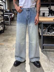 Herr vintage jeans med gradient, vida ben, lös rak passform, klassisk 5-fickorsdesign och gradienttvätt från topp till botten, lämpliga för avslappnad vardagsstil - Ljustvätt - Visa 1