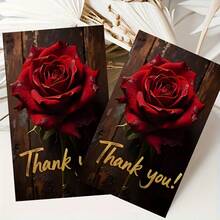 20/50Pcs Red Rose Thank You Cards, Vintage Wooden Background Greeting Cards, Blank Inside Appreciation Note Cards For Wedding, Party, Business - Sets - View 2