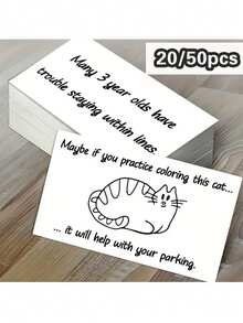 20/50pcs Funny Cat Coloring Parking Joke Greeting Cards, Humorous Pun Memo Cards, Blank Inside Thank You Cards - Sets - View 1