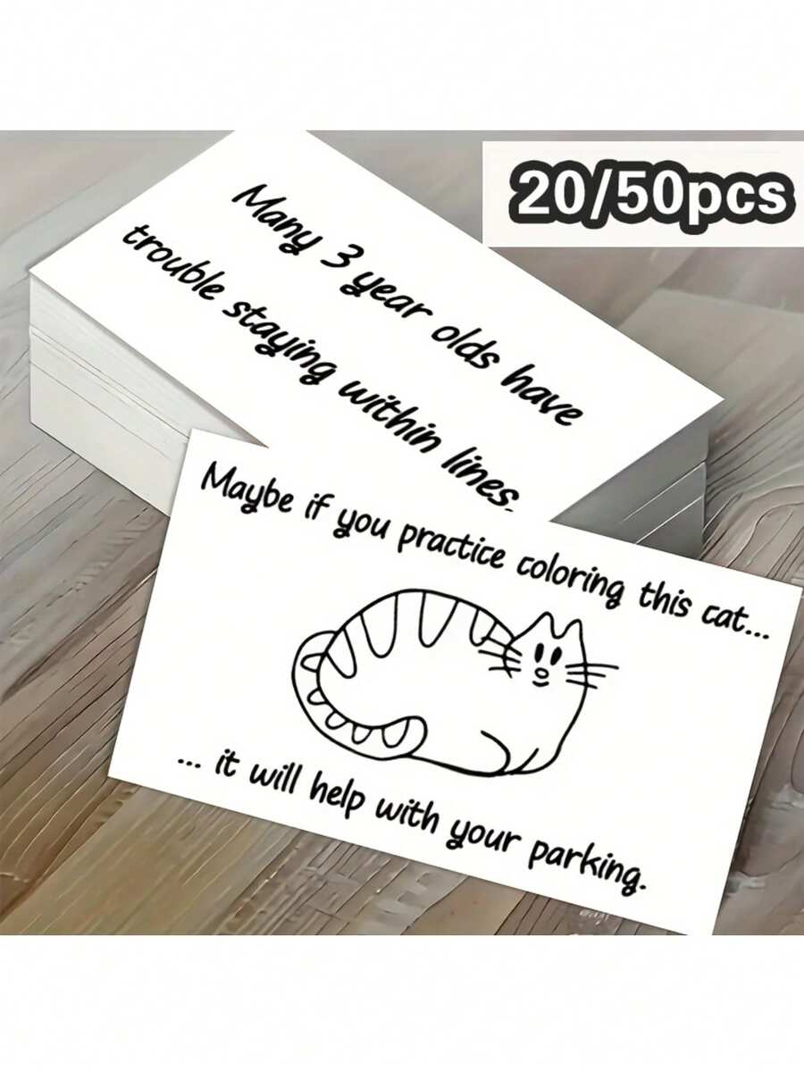 20/50pcs Funny Cat Coloring Parking Joke Greeting Cards, Humorous Pun Memo Cards, Blank Inside Thank You Cards - Sets - View 1