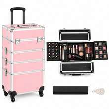 Rolling Makeup Case - Large Capacity Makeup Trolley With Detachable Makeup Box, Lockable, Storage Trolley With Detachable Makeup Box, Lockable - Multicolor - View 1