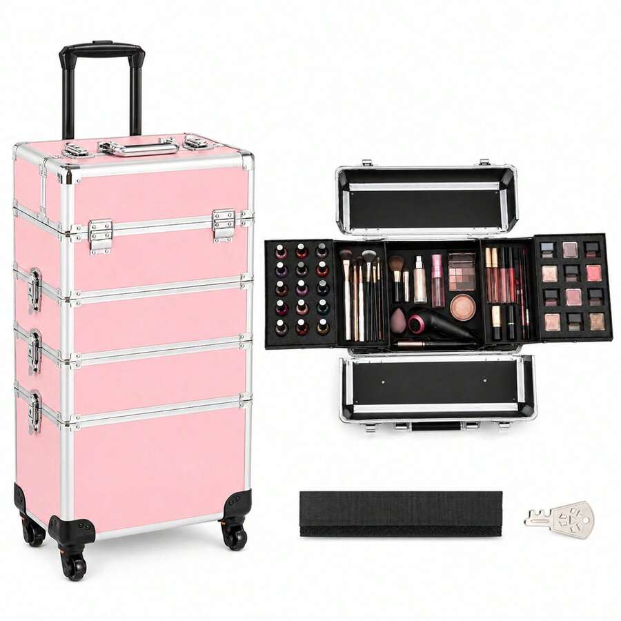 Rolling Makeup Case - Large Capacity Makeup Trolley With Detachable Makeup Box, Lockable, Storage Trolley With Detachable Makeup Box, Lockable - Multicolor - View 1