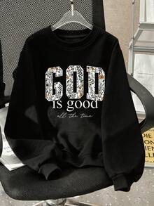 Tween Girl Casual Fun Print Crew Neck Long Sleeve Sweatshirt Autumn/Winter Top - Black - View 2