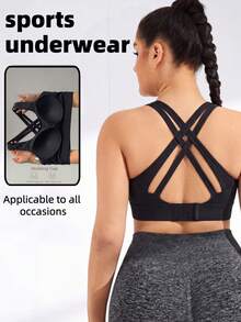 Plus Size Cross Back Sports Bra Autumn Winter Thermal Underwear Wireless Lift Support Bralette Gym Workout Crop Top Athletic Base Layer - Black - View 3