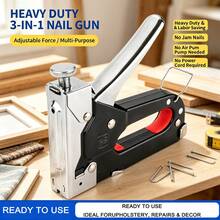 Heavy Duty 3-In-1 Handheld Manual Staple Gun, Jam-Free Upholstery Stapler Tacker Brad Nailer With Adjustable Force, No Air Compressor Needed, For Woodworking Picture Frame Furniture Repair Banner Fabric DIY Craft Projects - Black (+600 Nails) - View 2