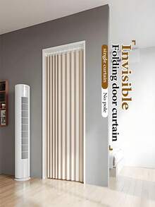 1pc Modern Folding Curtain - Wet/Dry Separation, Blackout, Windproof, Thermal Insulation, Waterproof, No-Drill Partition Curtain, Invisible Curtain, Air Conditioner Barrier Partition Curtain, Suitable For Kitchen, Living Room, Bedroom, Bathroom, Dormitory, Open Closet - Easy Installation, Machine Washable, With Hooks And Tie-Back Function, Rod Not Included. - Partition a - View 2