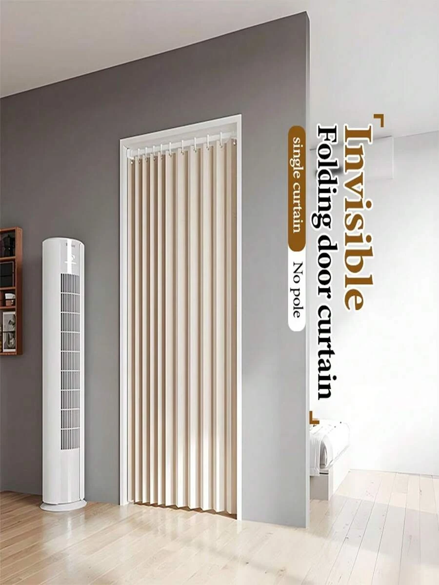 1pc Modern Folding Curtain - Wet/Dry Separation, Blackout, Windproof, Thermal Insulation, Waterproof, No-Drill Partition Curtain, Invisible Curtain, Air Conditioner Barrier Partition Curtain, Suitable For Kitchen, Living Room, Bedroom, Bathroom, Dormitory, Open Closet - Easy Installation, Machine Washable, With Hooks And Tie-Back Function, Rod Not Included.